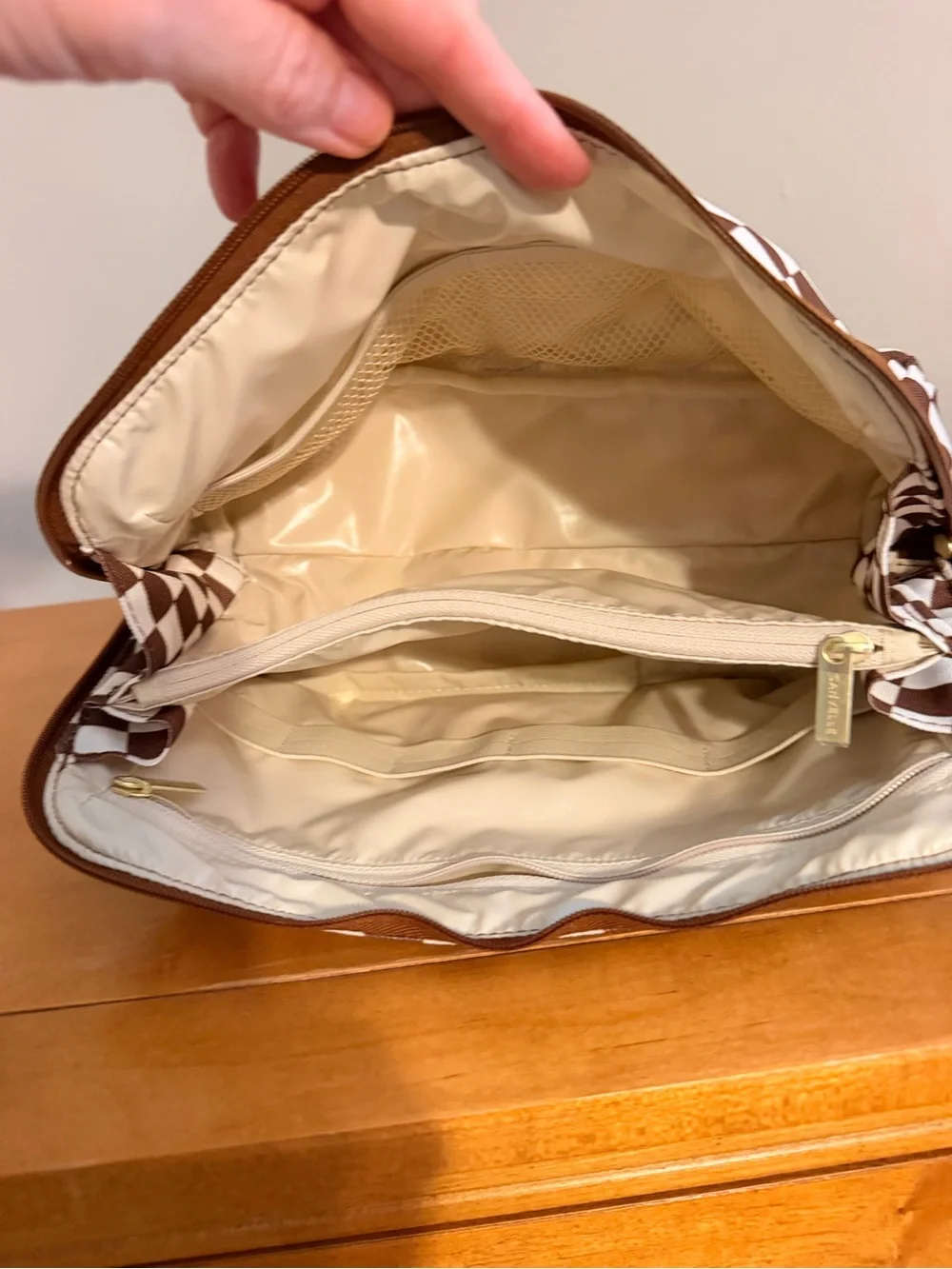 Brown and White Canvelle Toiletry Bag Size Large